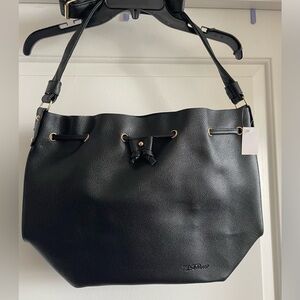 Black Faux Leather 2pc Women's Bag